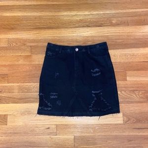 Distressed Demin Black Skirt